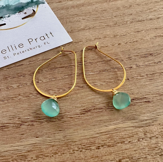 Aqua Teardrop Gemstone Gold Dangle Earrings