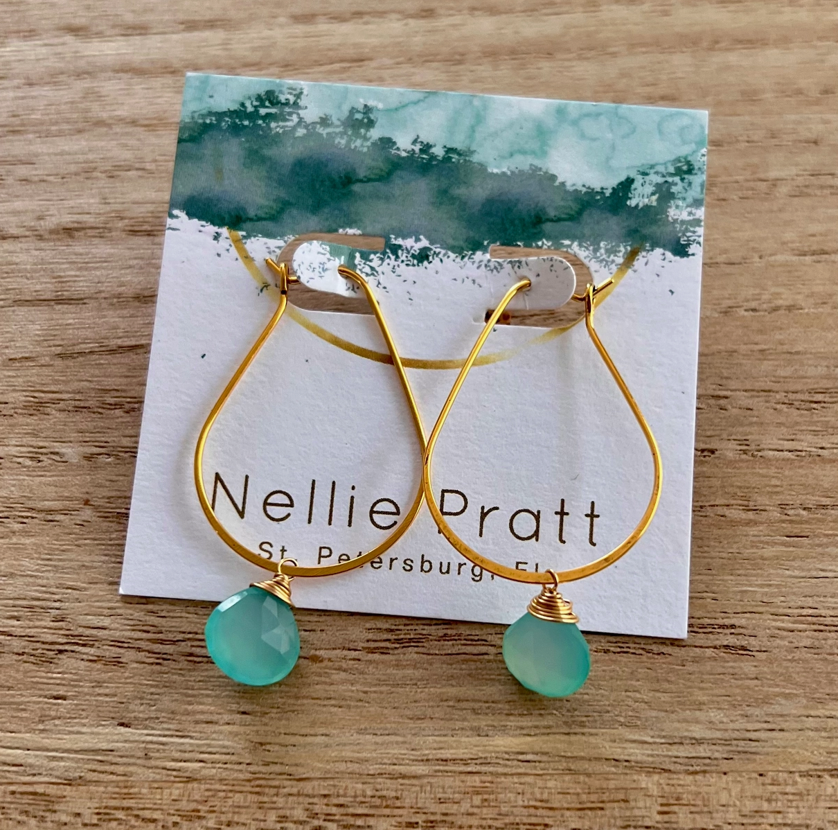 Aqua Teardrop Gemstone Gold Dangle Earrings