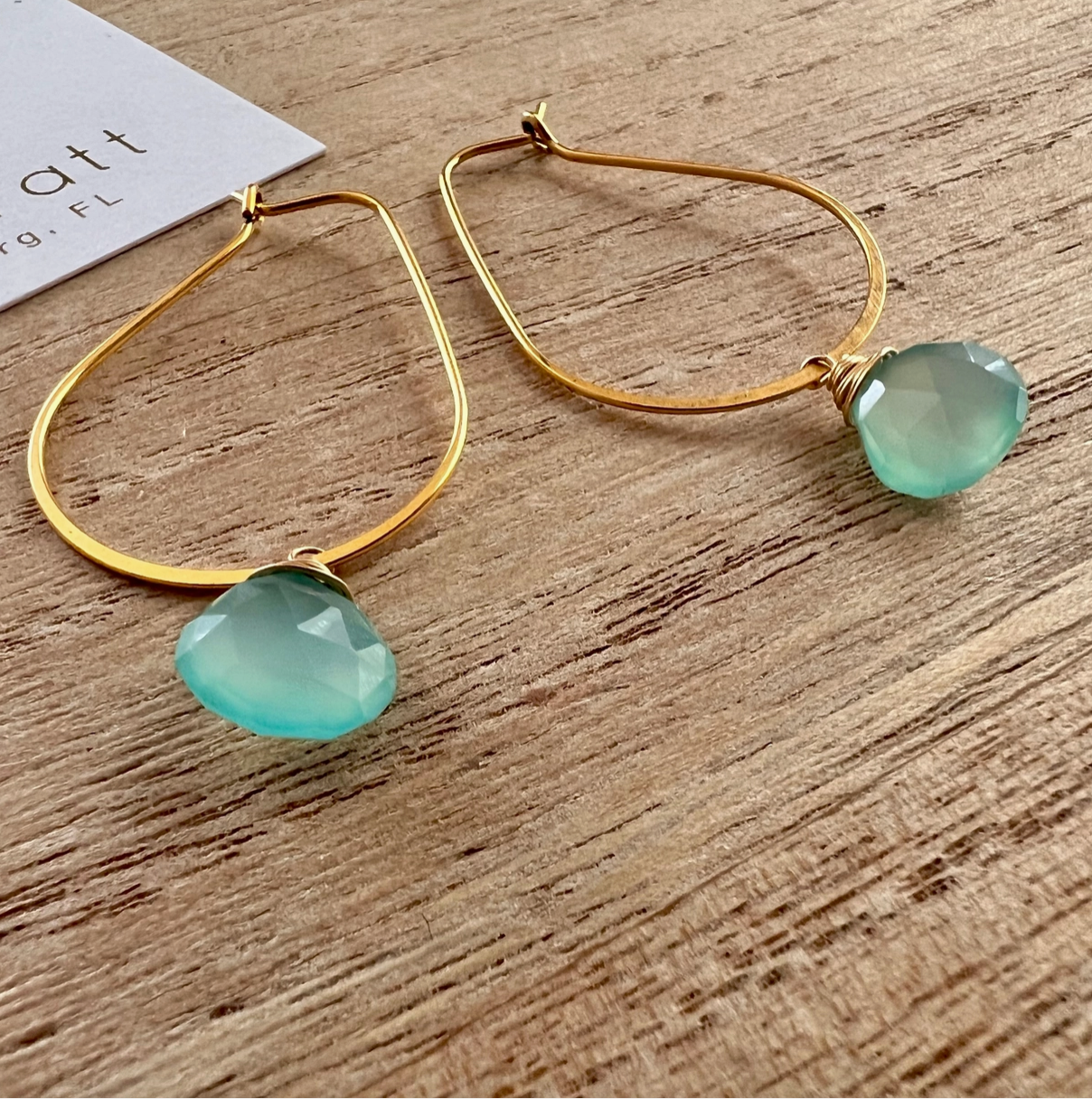 Aqua Teardrop Gemstone Gold Dangle Earrings