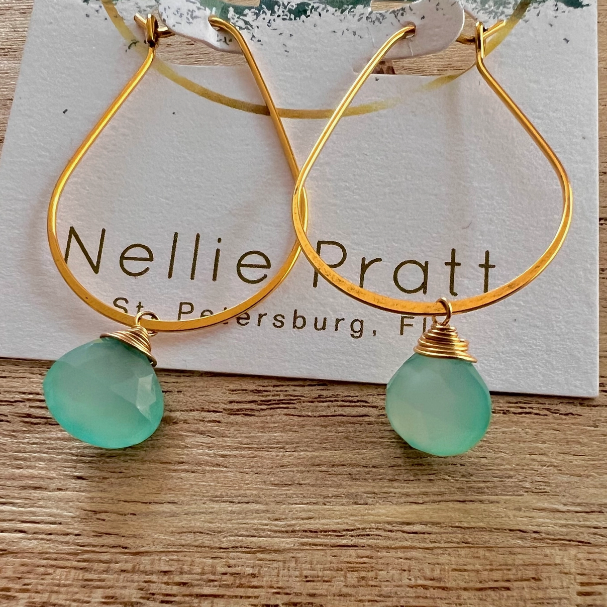 Aqua Teardrop Gemstone Gold Dangle Earrings