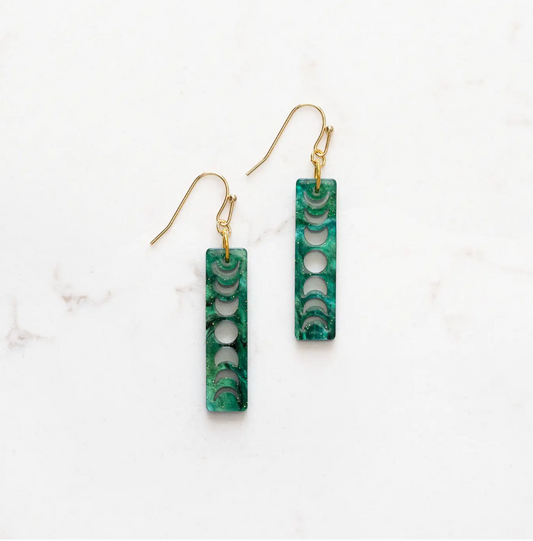 Green Acetate Moon Phase Bar Earrings