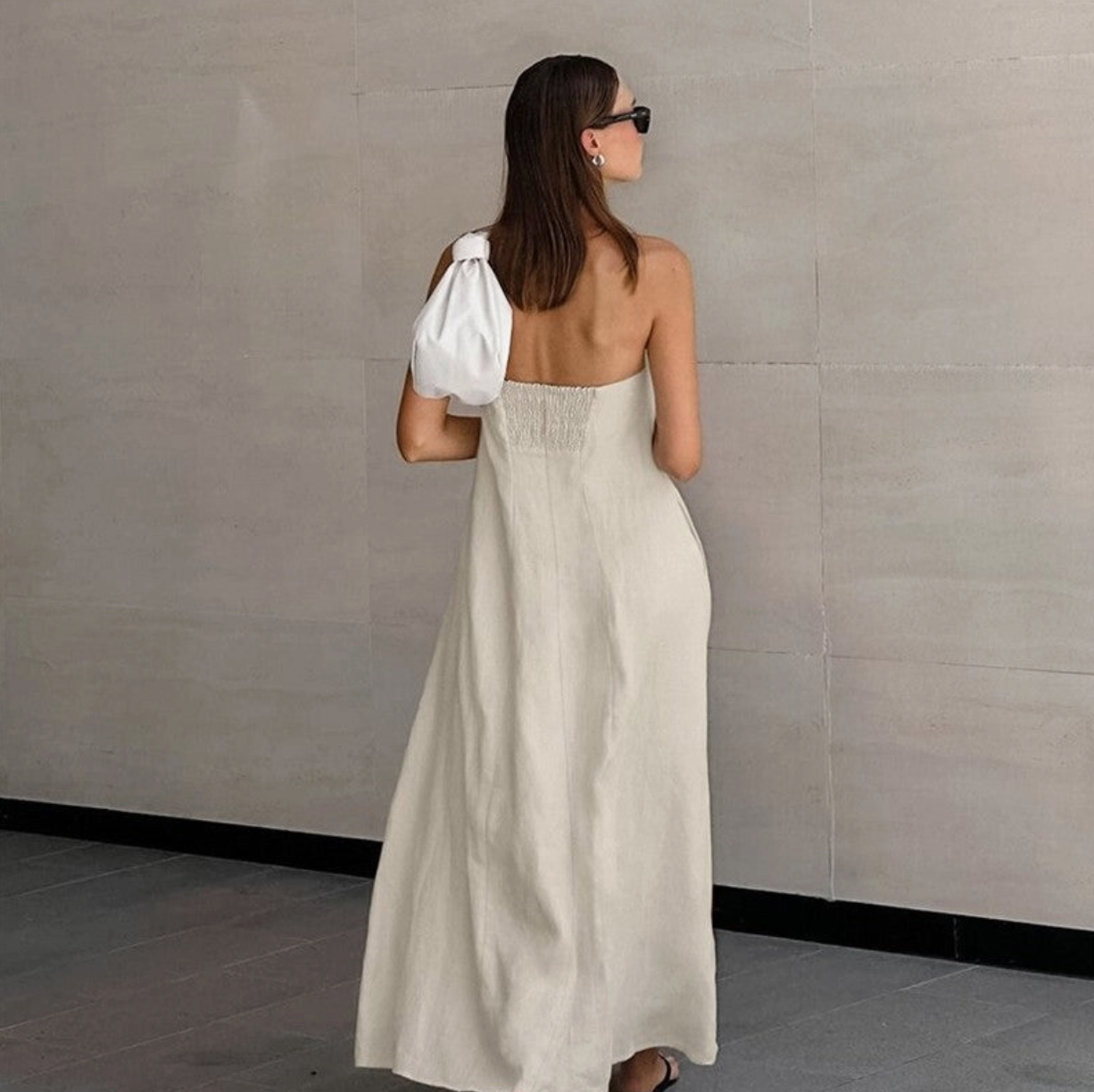 Kahki Casual Strapless Maxi Dress